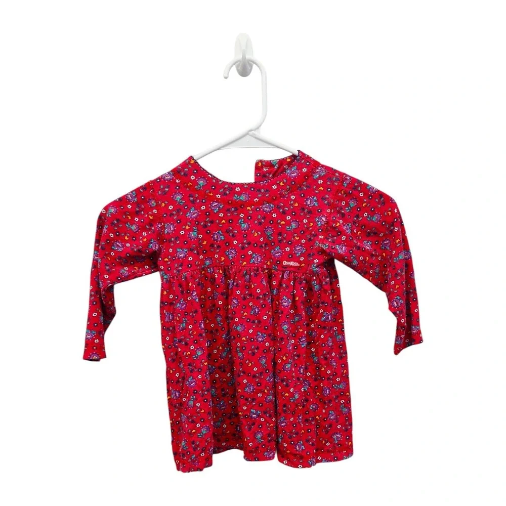 Vintage OshKosh B'gosh 2T Red Floral Dress Made in USA